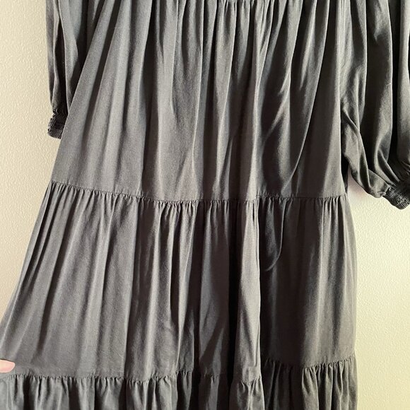 Old Navy Women XL Gray Boho Puff Sleeve Embroidered Smocked Mini Swing Dress - Picture 4 of 11